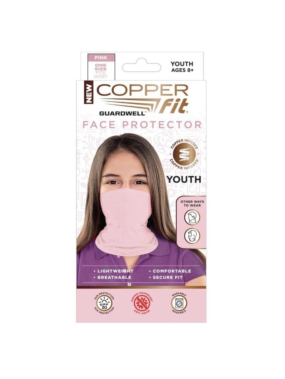 COPPER FIT Guardwell Face Protector Pink/Youth Size, Copper Infused